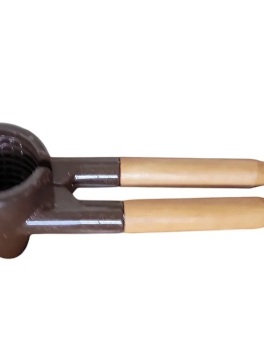Heavy Duty Nut Cracker Vintage Brown Metal with Wooden Handles 7